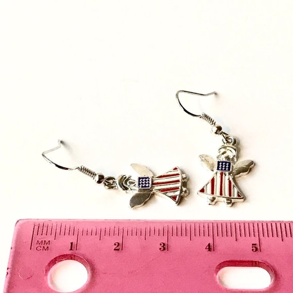 USA American Flag Necklace Earrings Set Angel Patriotic July 4th Enamel 18" - Picture 12 of 12